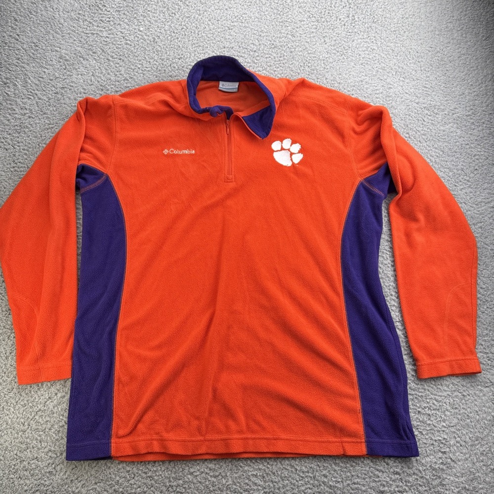 Columbia 1/4 Zip Fleece Mens Large Orange Solid Clemson Tigers Jacket